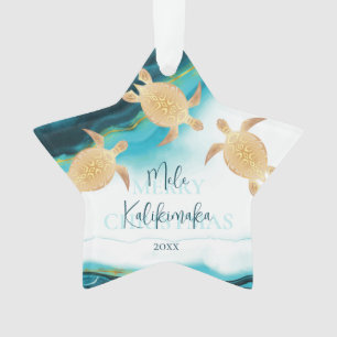 Gold Turtles Mele Kalikimaka Hawaiian Christmas Ornament