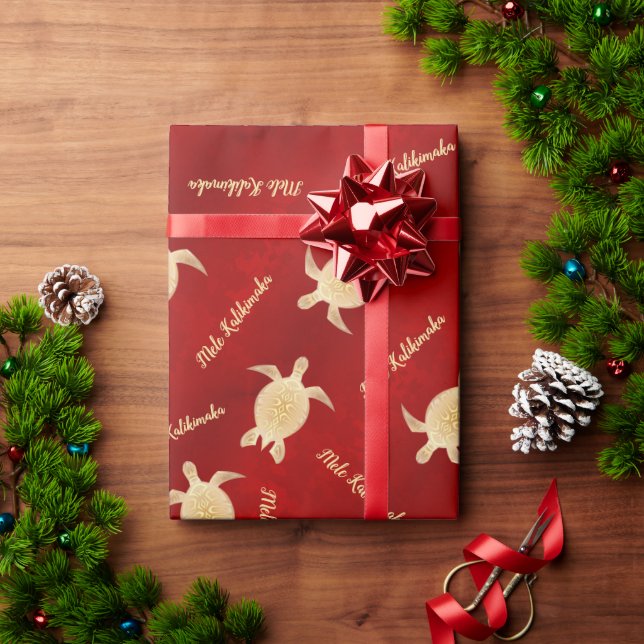 Gold Turtles Red | Mele Kalikimaka | Christmas Wrapping Paper (Holiday Gift)