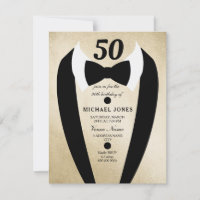Gold Tuxedo Mens 50th Birthday Party Invitation