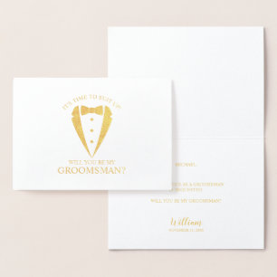Gold Tuxedo Suit Personalised Groomsman Proposal Foil Card
