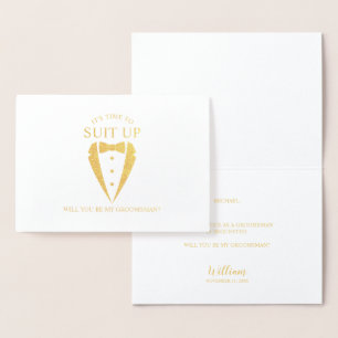 Gold Tuxedo Suit Personalised Groomsman Proposal Foil Card