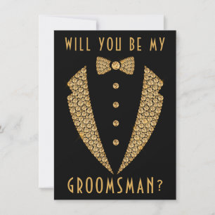 Gold Tuxedo Will You Be My Groomsman Invitation
