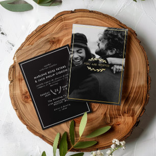 Gold Twigs Black You Are Invited Photo Wedding
