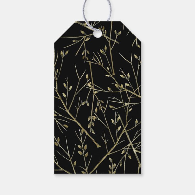 Gold Twigs on Black Gift Tags (Front)