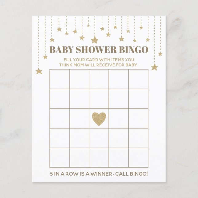 Gold Twinkle Little Star Baby Shower Bingo Game (Front)