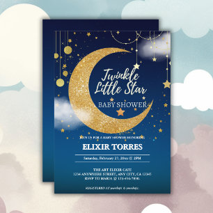 Gold Twinkle Little Star Dreamy Baby Shower Invitation