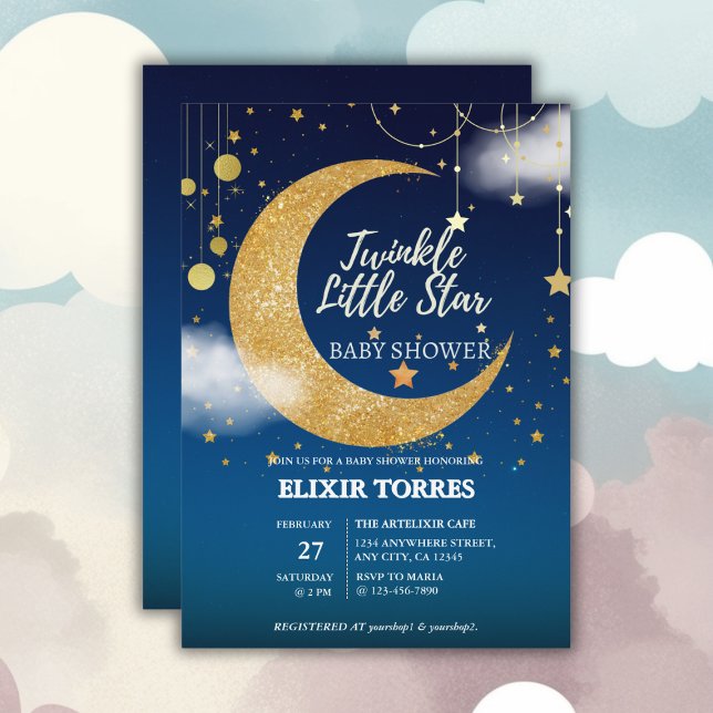 Gold Twinkle Little Star Dreamy Baby Shower Invitation (Creator Uploaded)