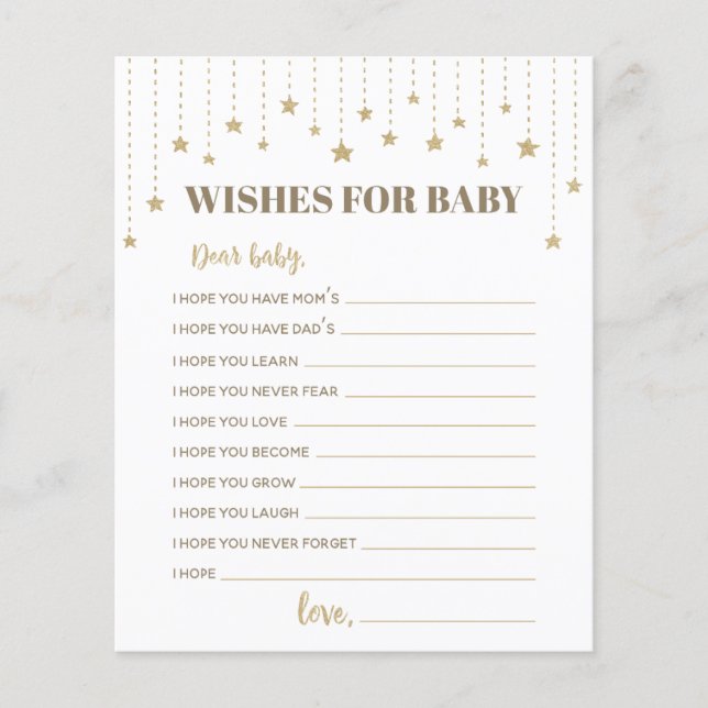 Gold Twinkle Little Star Shower Wishes for Baby (Front)