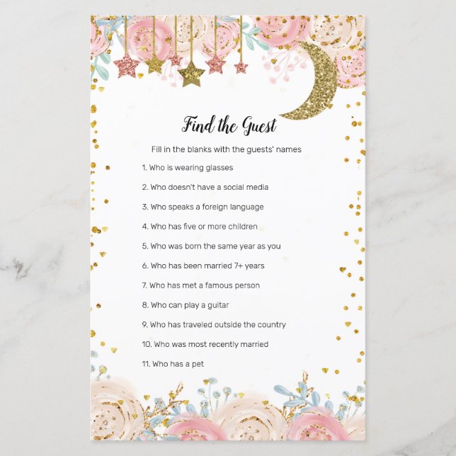 Gold twinkle twinkle Find the Guest game (Front)