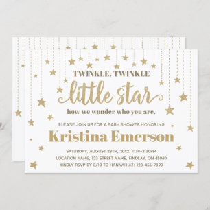 Gold Twinkle Twinkle Little Star Baby Shower Invitation