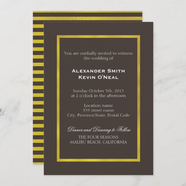 *Gold Two Grooms-Gay Wedding ı Invitation (Front/Back)