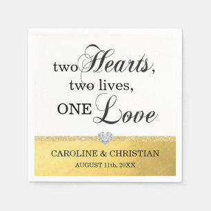 Gold Two Heart Two Lives One Love Heart Wedding Napkin