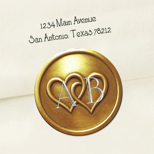 Gold Two Hearts Intertwined Wedding White Classic Round Sticker