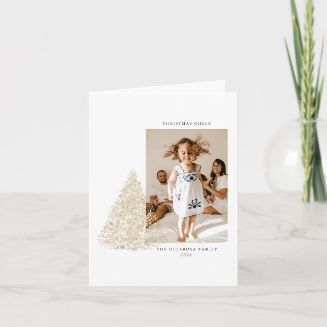 Gold Two-Picture Photo Christmas Cheer Holiday Card (Front)