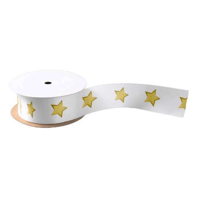 Gold Two Tone Stars Satin Ribbon (Spool)