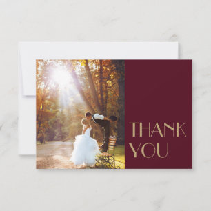 Gold Type Deco Burgundy Wedding Flat Photo Thank You Card
