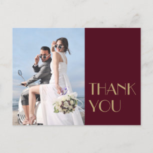 Gold Type Deco Burgundy Wedding Photo Thank You Postcard