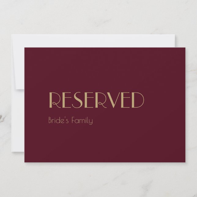 Gold Type Deco | Burgundy Wedding Reserved Sign (Front)