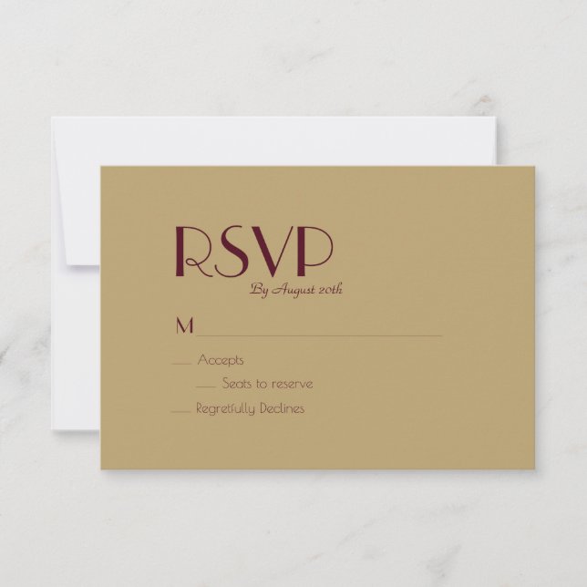 Gold Type Deco | Burgundy Wedding RSVP Card (Front)