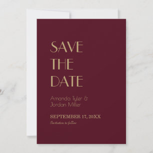 Gold Type Deco Burgundy Wedding Save The Date