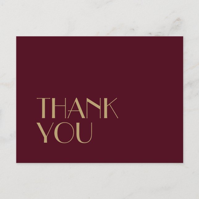 Gold Type Deco | Burgundy Wedding Thank You Postcard (Front)