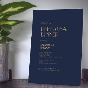 Gold Type Deco   Dark Navy Rehearsal Dinner Invitation