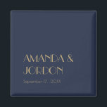 Gold Type Deco | Dark Navy Wedding Magnet<br><div class="desc">This Gold Type Deco | Dark Navy wedding magnet alludes to a minimalist but elegant and royal, traditional and classic wedding. The simple and plain dark, dusty navy blue with the modern antique art deco style gold typography presents a more formal, classy luxury while remaining minimal and versatile for your...</div>