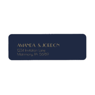 Gold Type Deco   Dark Navy Wedding Return Address Label