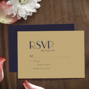 Gold Type Deco Dark Navy Wedding RSVP Card