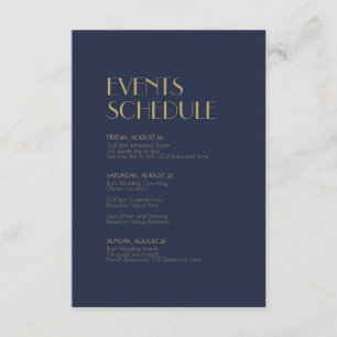 Gold Type Deco Dark Navy Wedding Schedule Enclosure Card
