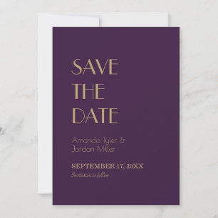 Gold Type Deco   Dark Purple Wedding Back Photo Save The Date