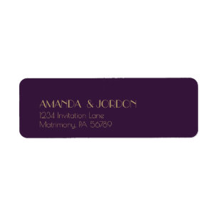 Gold Type Deco Dark Purple Wedding Return Address Label