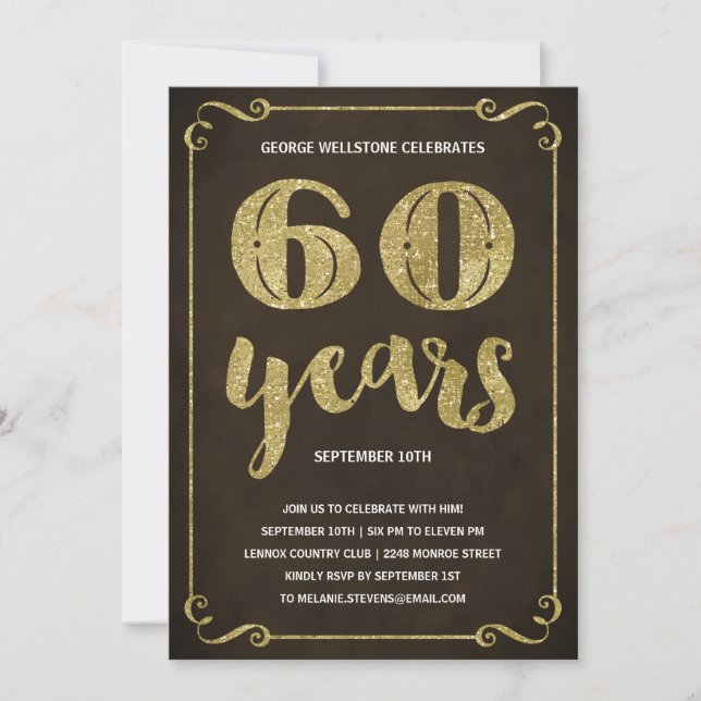 Gold Typography 60th Birthday Party Invitation (Front)