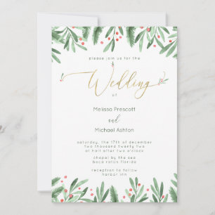 Gold Typography Christmas Wedding Invitation