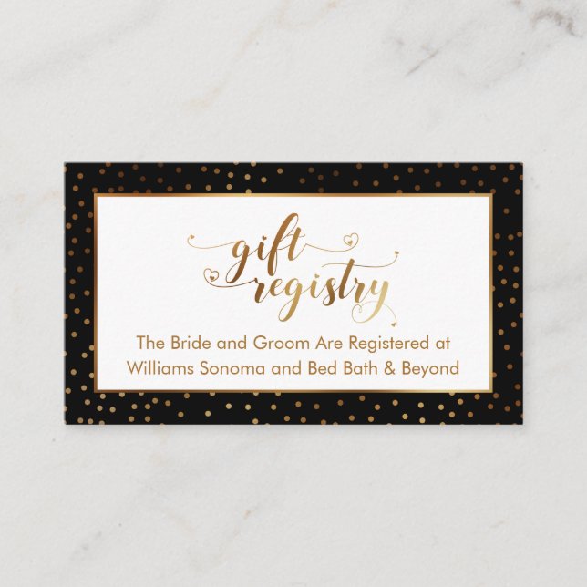 Gold Typography & Confetti Gift Registry Cards (Front)