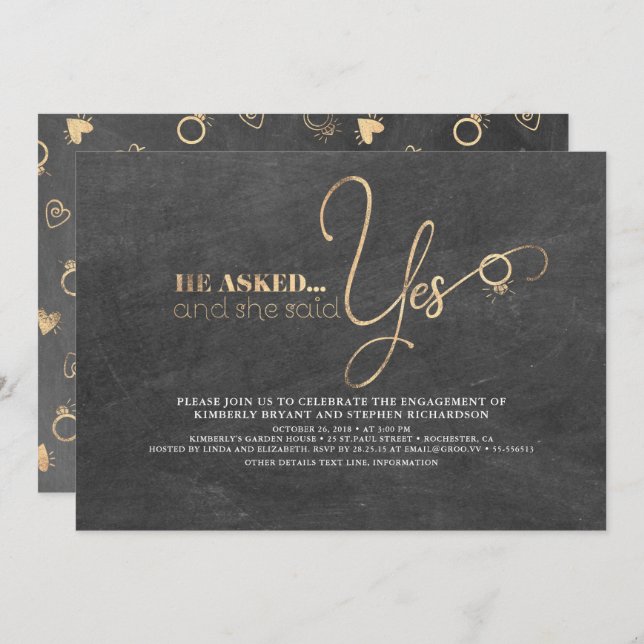 Gold Typography Cute Modern Engagement Party Invitation (Front/Back)