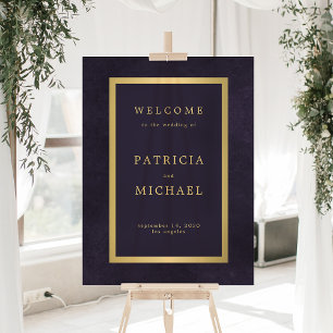 Gold typography dark purple acrylic welcome sign