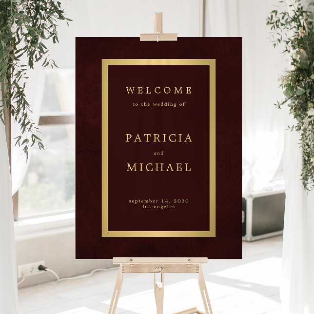 Gold typography deep burgundy acrylic welcome sign (Creator Uploaded)