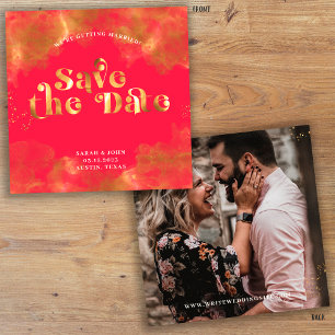 Gold Typography Elegant Red Pink Magenta Photo Save The Date
