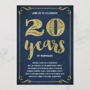 Gold Typography   Faux Foil 20th Anniversary Invitation