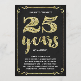 Gold Typography Faux Foil 25th Anniversary Invitation