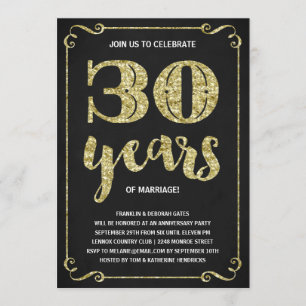 Gold Typography   Faux Foil 30th Anniversary Invitation