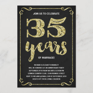 Gold Typography   Faux Foil 35th Anniversary Invitation