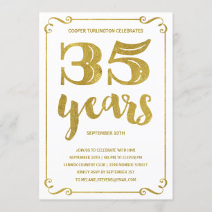 Gold Typography   Faux Foil 35th Birthday Party Invitation