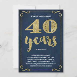 Gold Typography Faux Foil 40th Anniversary Invitation