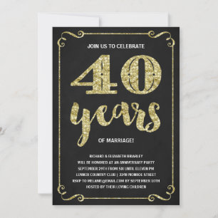 Gold Typography Faux Foil 40th Anniversary Invitation