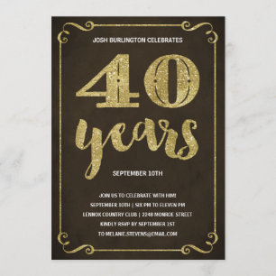 Gold Typography   Faux Foil 40th Birthday Party Invitation