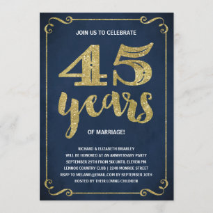 Gold Typography   Faux Foil 45th Anniversary Invitation