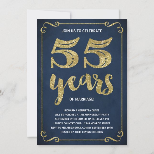 Gold Typography | Faux Foil 55th Anniversary Invitation (Front)