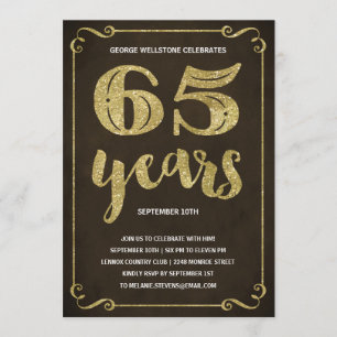Gold Typography   Faux Foil 65th Birthday Party Invitation